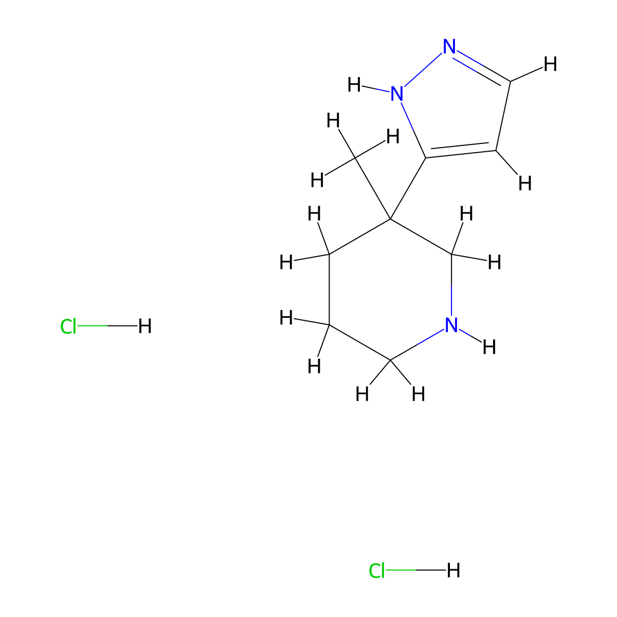 3-Methyl-3-(1h-pyrazol-3-yl)piperidine dihydrochloride molecular structure, CAS 2173099-25-5