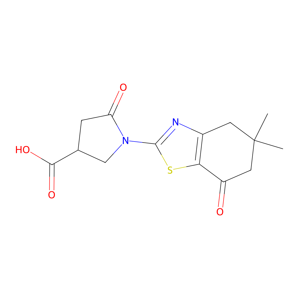 1-(5,5-Dimethyl-7-oxo-4,5,6,7-tetrahydro-1,3-benzothiazol-2-yl)-5-oxopyrrolidine-3-carboxylic acid molecular structure, CAS 2173100-93-9