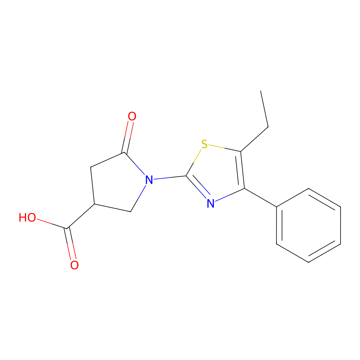 1-(5-Ethyl-4-phenyl-1,3-thiazol-2-yl)-5-oxopyrrolidine-3-carboxylic acid molecular structure, CAS 2173100-96-2