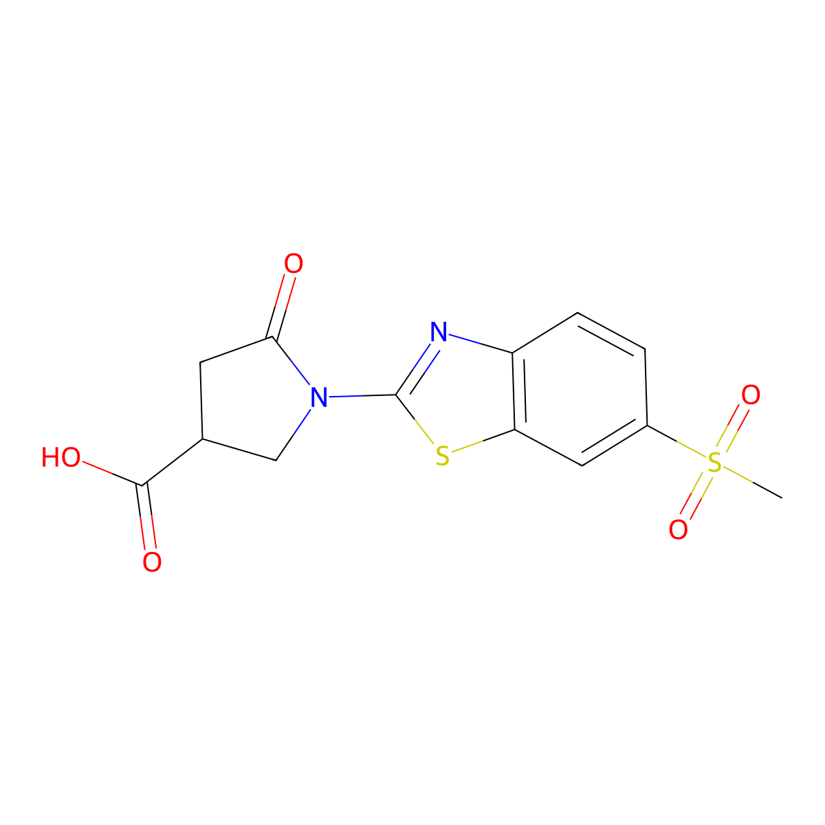 1-[6-(Methylsulfonyl)-1,3-benzothiazol-2-yl]-5-oxopyrrolidine-3-carboxylic acid molecular structure, CAS 2173108-78-4