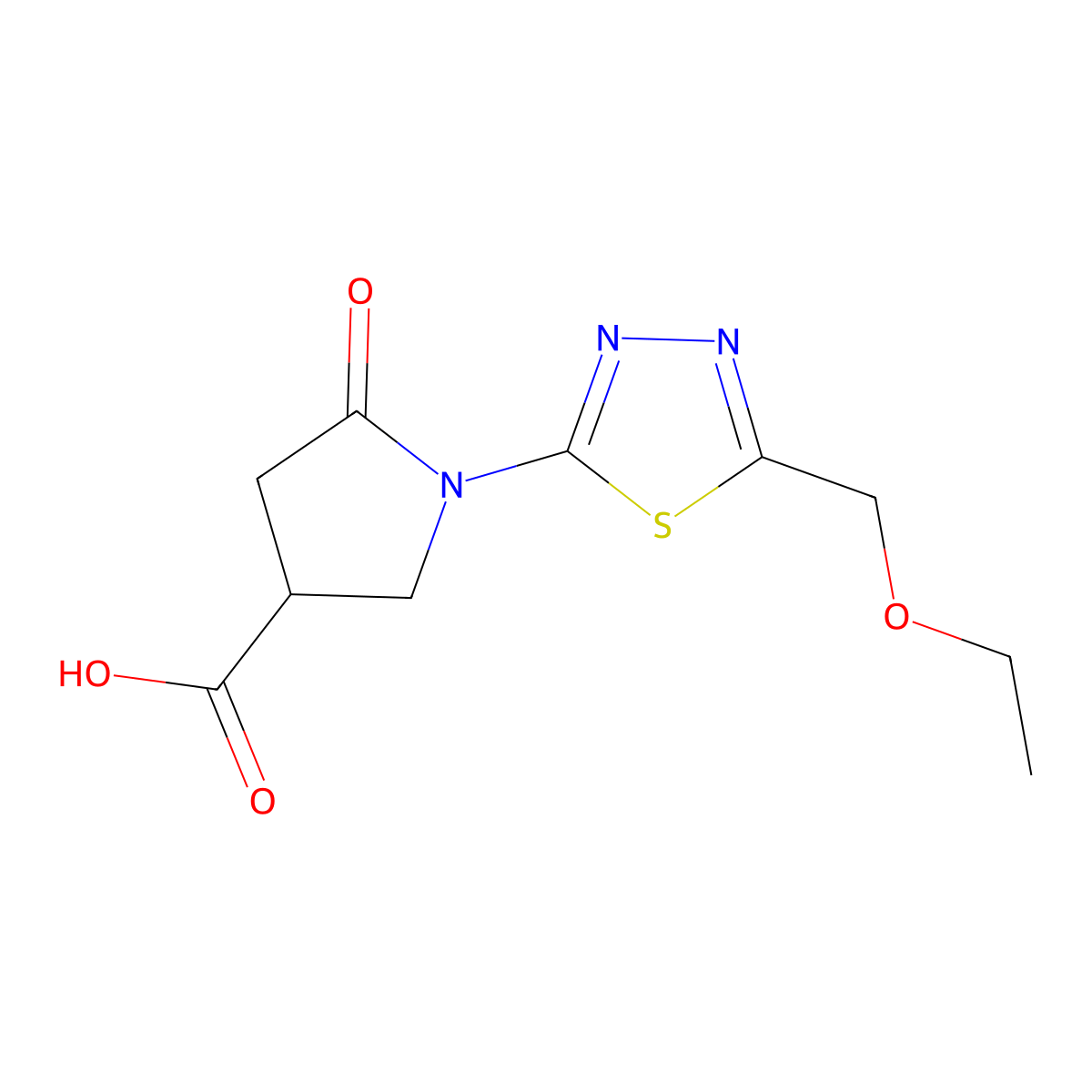 1-[5-(Ethoxymethyl)-1,3,4-thiadiazol-2-yl]-5-oxopyrrolidine-3-carboxylic acid molecular structure, CAS 2173108-95-5