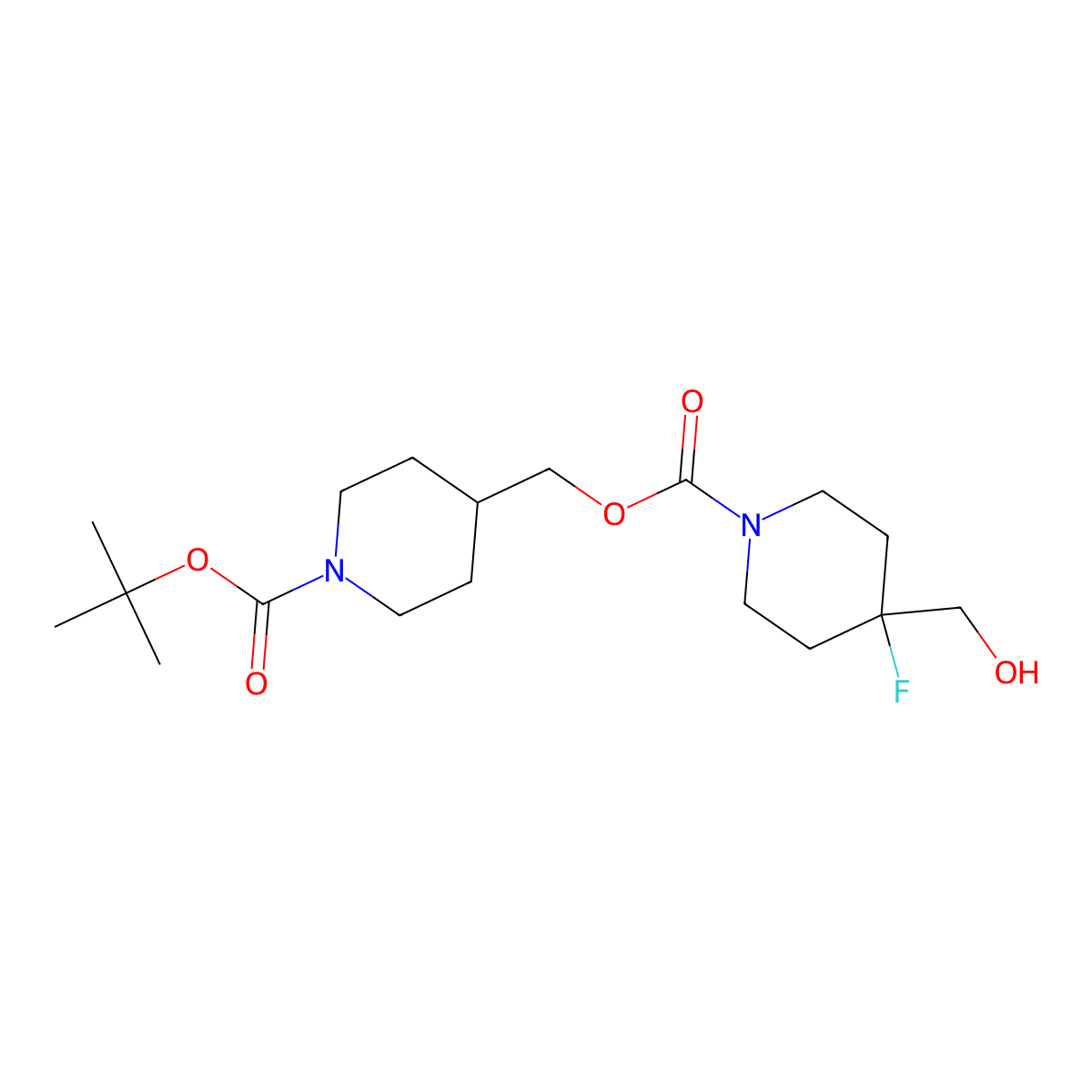 {1-[(Tert-butoxy)carbonyl]piperidin-4-yl}methyl 4-fluoro-4-(hydroxymethyl)piperidine-1-carboxylate molecular structure, CAS 2173112-50-8