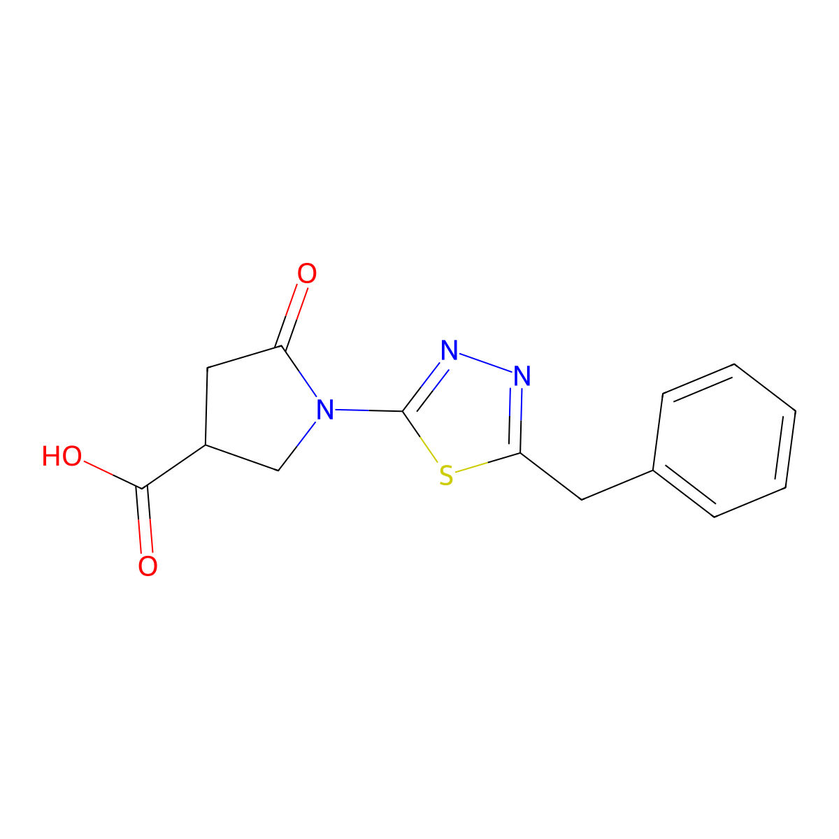 1-(5-Benzyl-1,3,4-thiadiazol-2-yl)-5-oxopyrrolidine-3-carboxylic acid molecular structure, CAS 2173116-03-3