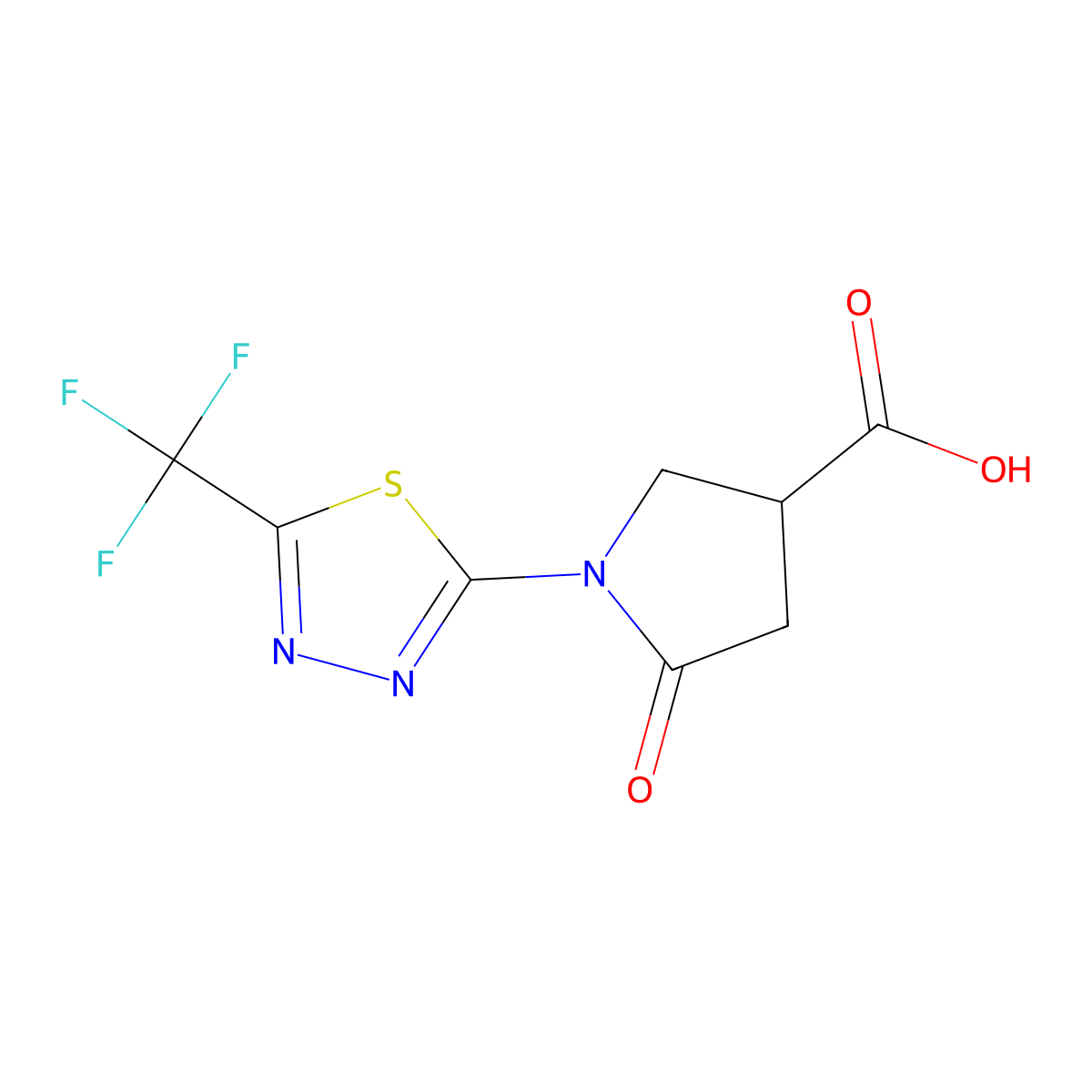 5-Oxo-1-[5-(trifluoromethyl)-1,3,4-thiadiazol-2-yl]pyrrolidine-3-carboxylic acid molecular structure, CAS 2173116-06-6
