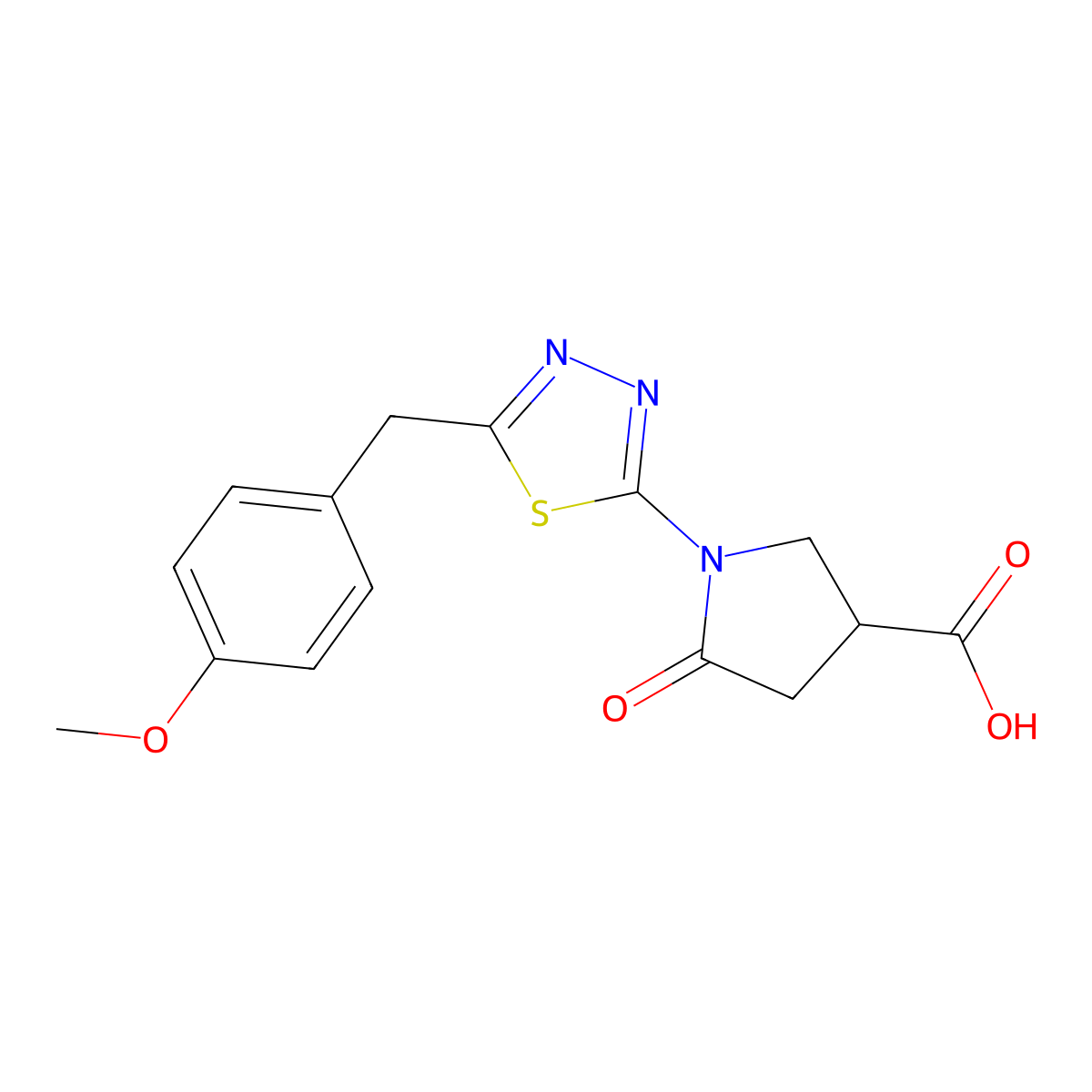1-[5-(4-Methoxybenzyl)-1,3,4-thiadiazol-2-yl]-5-oxopyrrolidine-3-carboxylic acid molecular structure, CAS 2173116-16-8