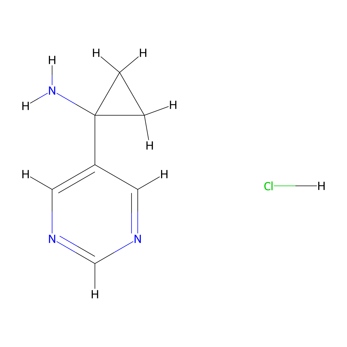 1-(Pyrimidin-5-yl)cyclopropanamine hydrochloride molecular structure, CAS 2173134-97-7