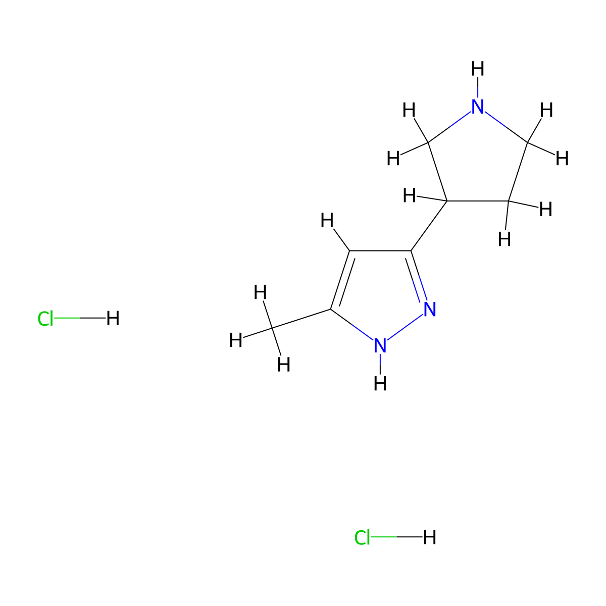 3-Methyl-5-(pyrrolidin-3-yl)-1H-pyrazole dihydrochloride molecular structure, CAS 2173135-19-6