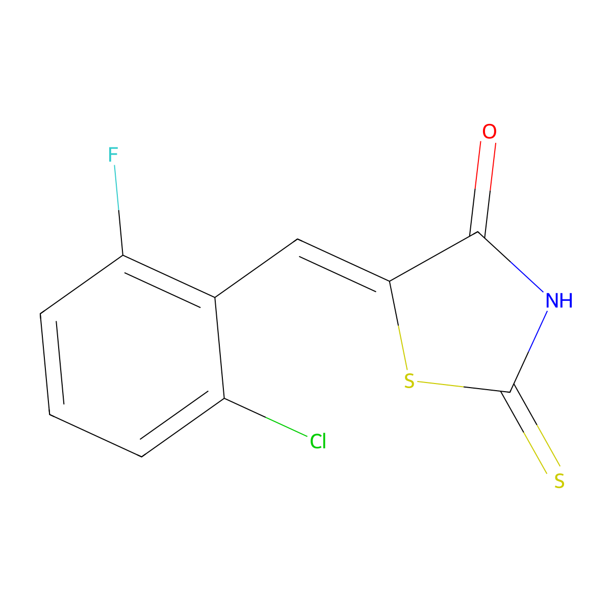 (5E)-5-(2-chloro-6-fluorobenzylidene)-2-mercapto-1,3-thiazol-4(5H)-one molecular structure, CAS 217316-44-4