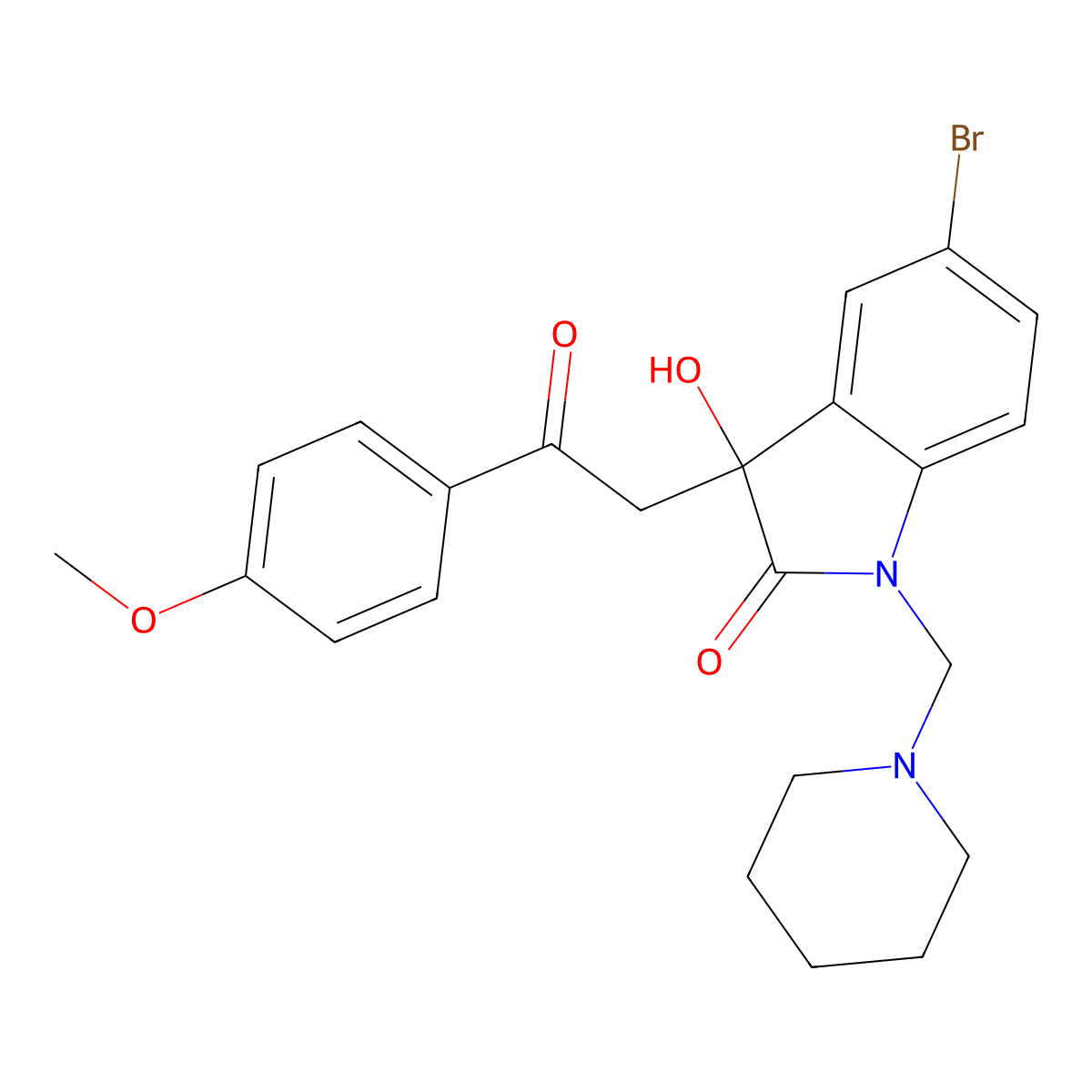 5-Bromo-1,3-dihydro-3-hydroxy-3-[2-(4-methoxyphenyl)-2-oxoethyl]-1-(1-piperidinylmethyl)-2H-indol-2-one molecular structure, CAS 217317-01-6