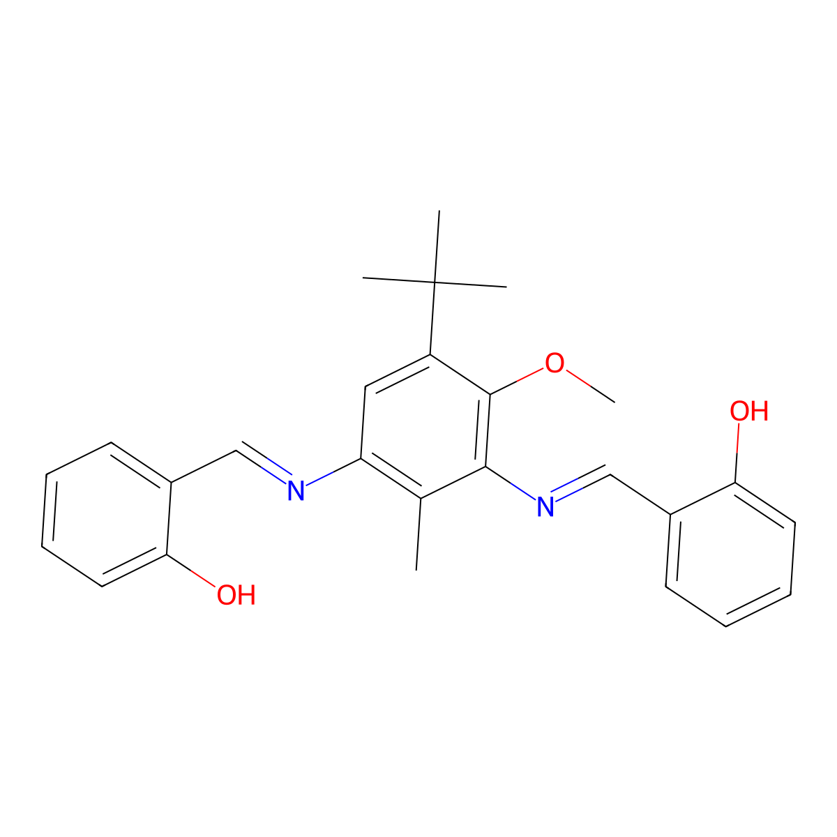 2,2'-[(5-tert-Butyl-4-methoxy-2-methyl-1,3-phenylene)bis(azanylylidenemethanylylidene)]diphenol molecular structure, CAS 217317-47-0