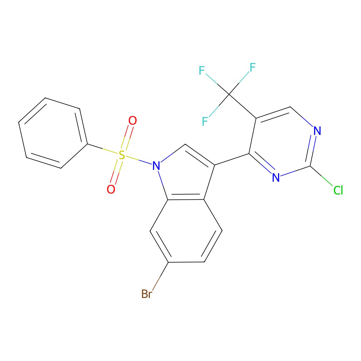 6-Bromo-3-(2-chloro-5-(trifluoromethyl)pyrimidin-4-yl)-1-(phenylsulfonyl)-1H-indole molecular structure, CAS 2173193-44-5