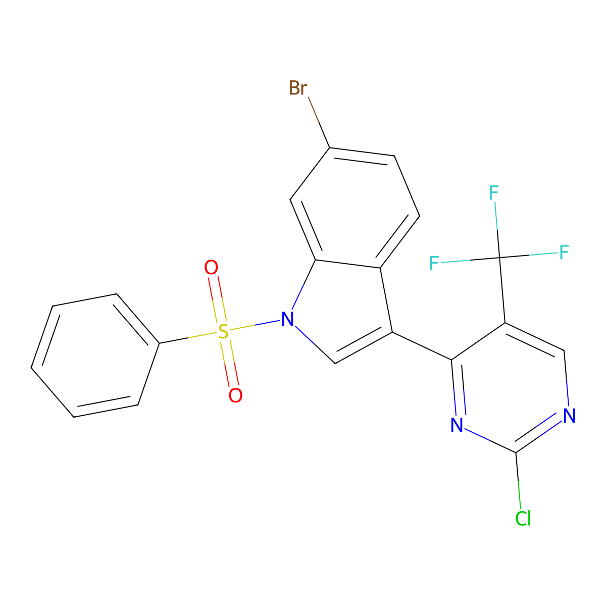 6-Bromo-3-(2-chloro-5-(trifluoromethyl)pyrimidin-4-yl)-1-(phenylsulfonyl)-1H-indole molecular structure, CAS 2173193-44-5