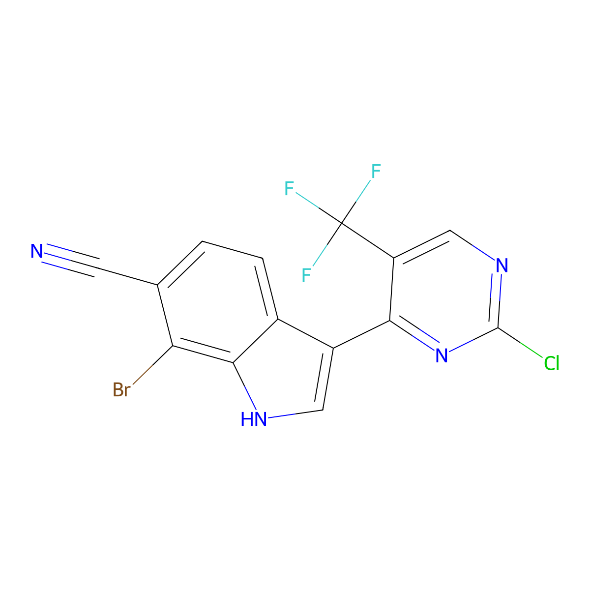 7-Bromo-3-(2-chloro-5-(trifluoromethyl)pyrimidin-4-yl)-1H-indole-6-carbonitrile molecular structure, CAS 2173193-93-4