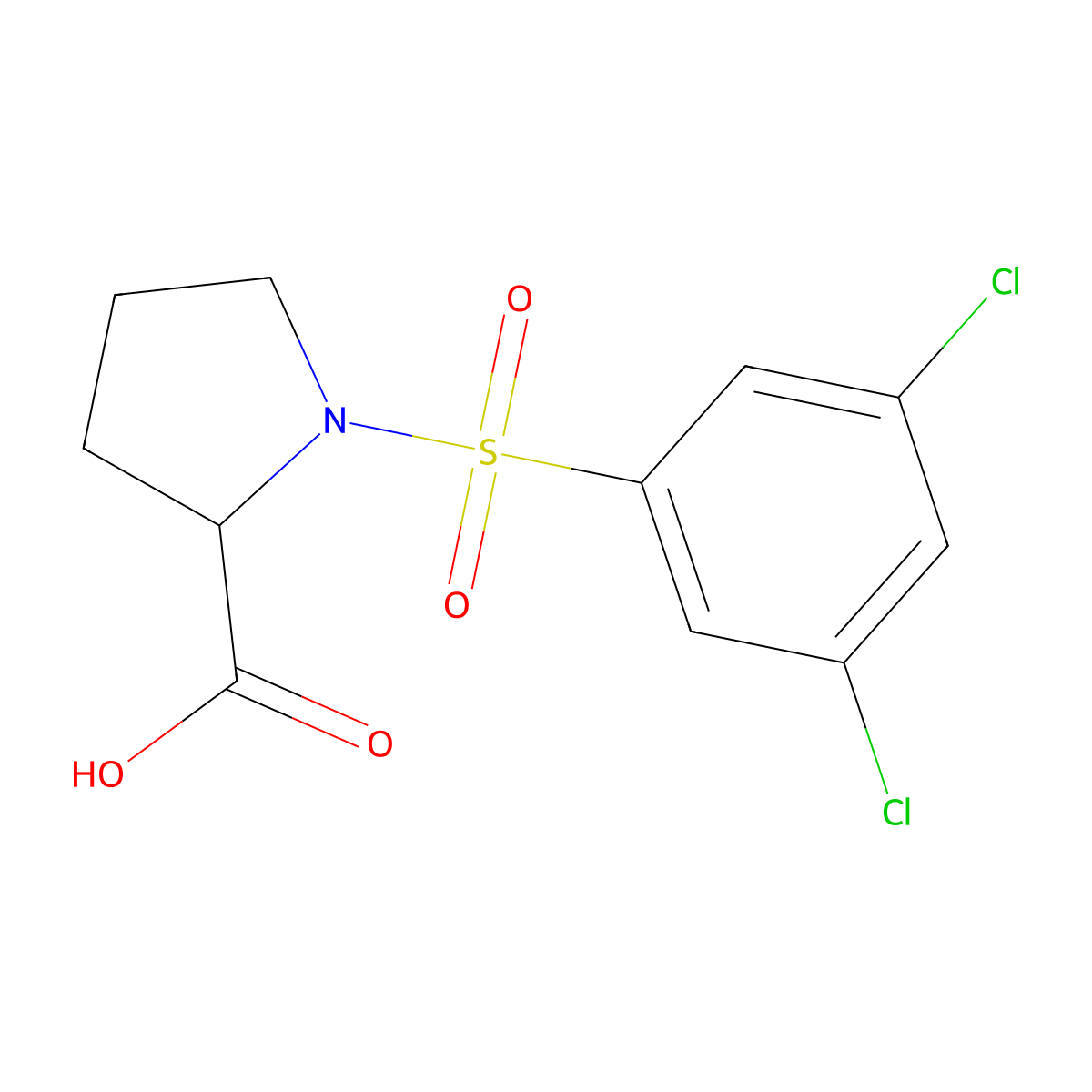 (2S)-1-(3,5-dichlorophenyl)sulfonylpyrrolidine-2-carboxylic Acid molecular structure, CAS 217326-48-2