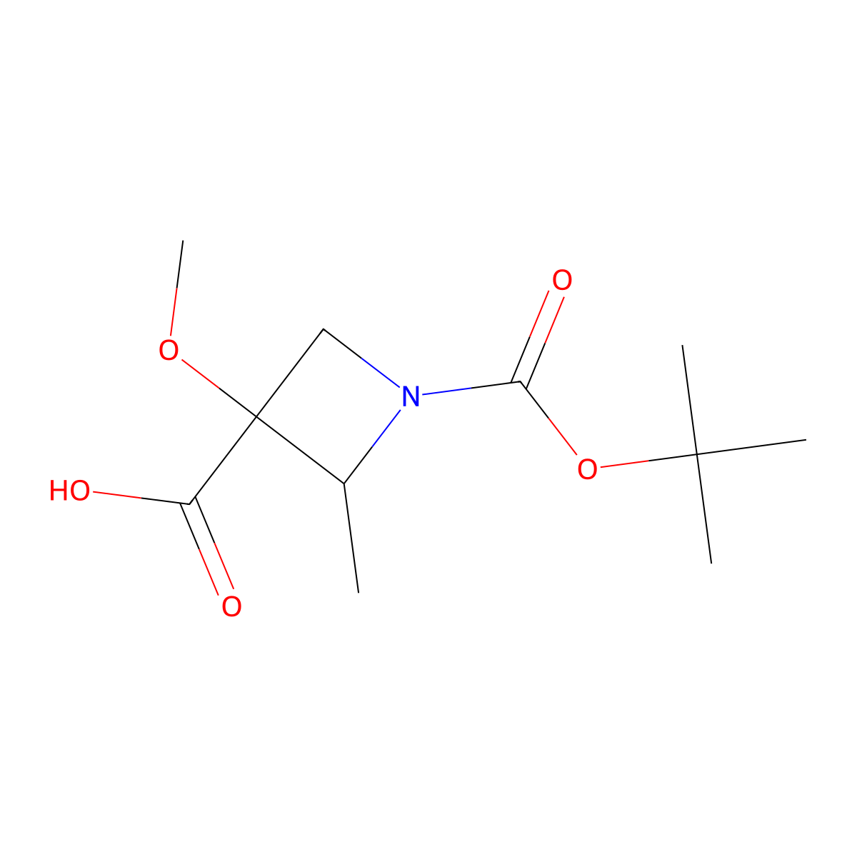 1-Tert-butoxycarbonyl-3-methoxy-2-methyl-azetidine-3-carboxylic acid molecular structure, CAS 2173413-22-2