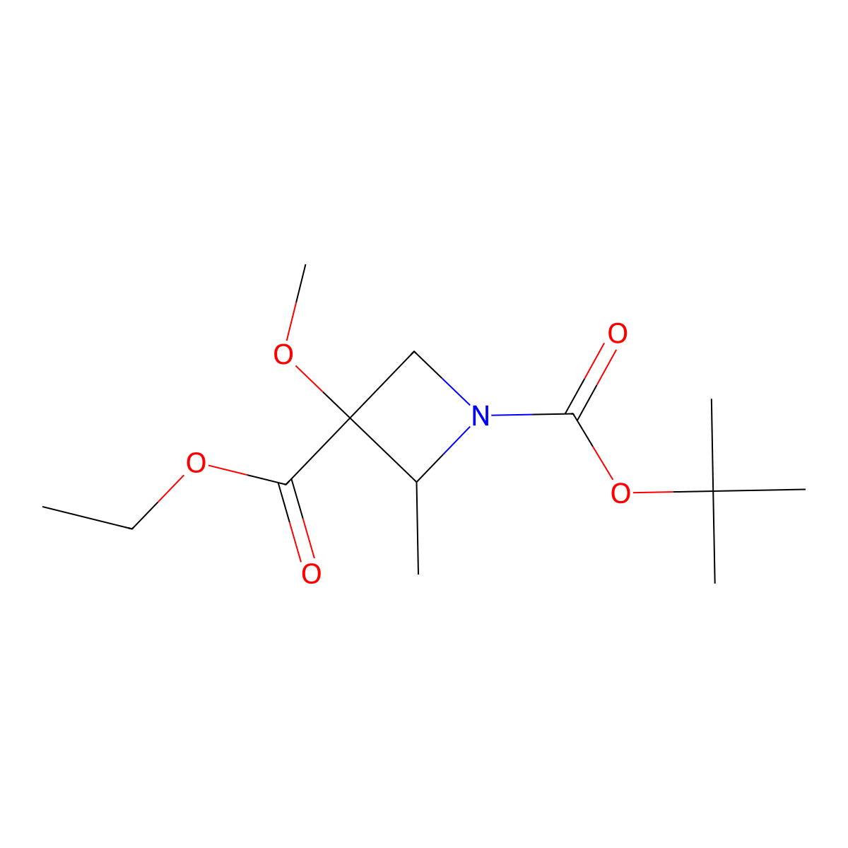 1-Tert-butyl 3-ethyl 3-methoxy-2-methylazetidine-1,3-dicarboxylate molecular structure, CAS 2173413-23-3
