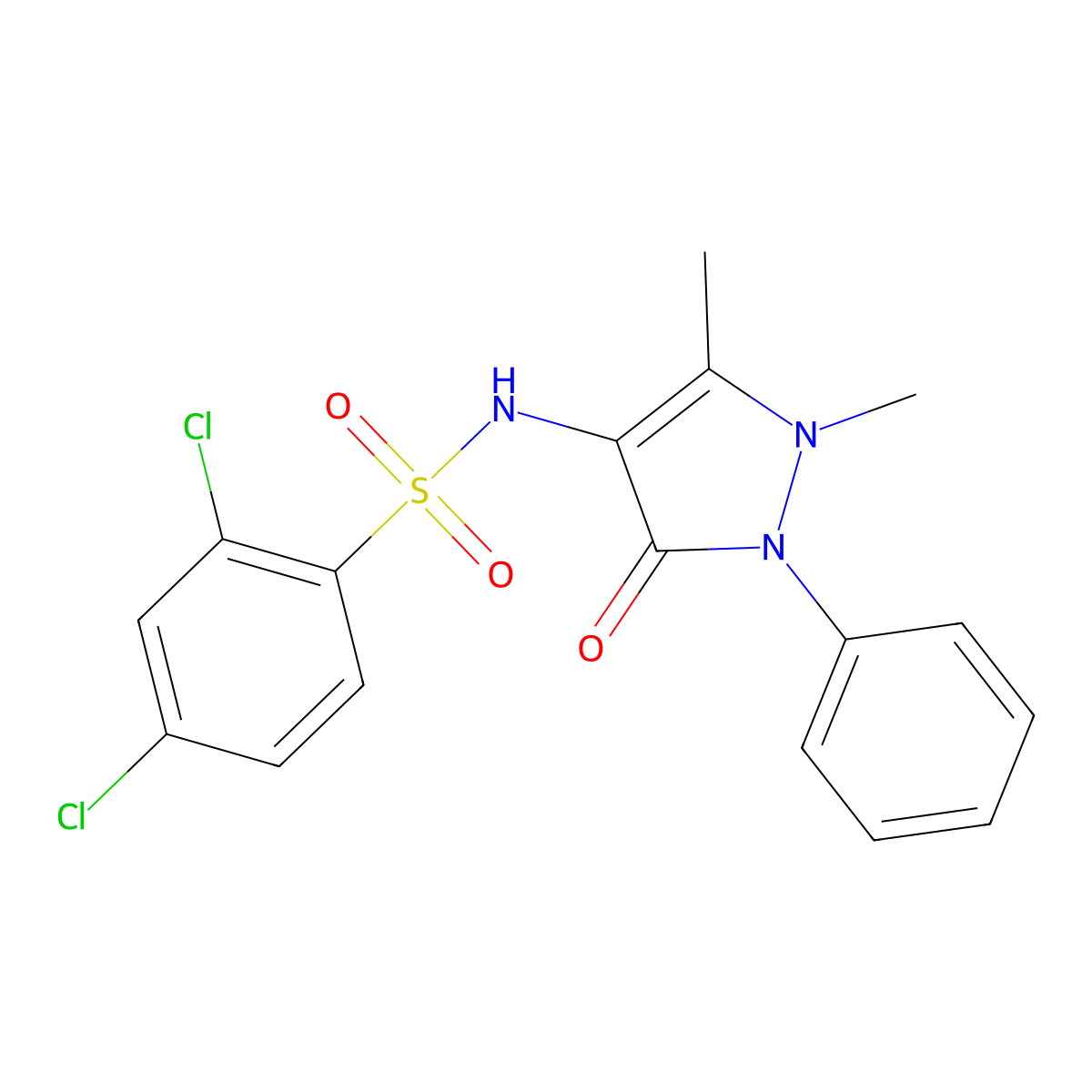 2,4-dichloro-N-(1,5-dimethyl-3-oxo-2-phenyl-2,3-dihydro-1H-pyrazol-4-yl)benzene-1-sulfonamide molecular structure, CAS 2173477-69-3