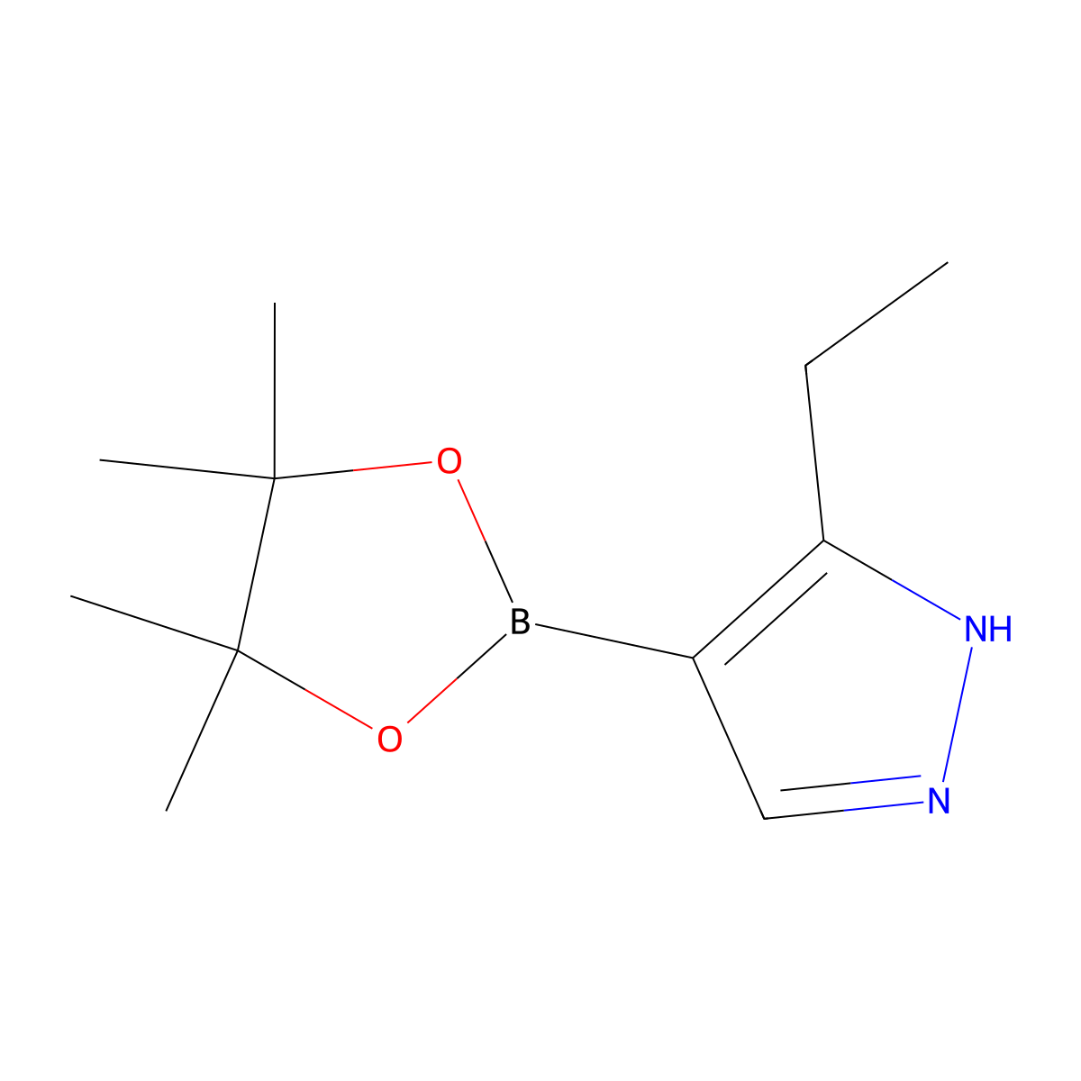 3-ethyl-4-(4,4,5,5-tetramethyl-1,3,2-dioxaborolan-2-yl)-1H-pyrazole molecular structure, CAS 2173500-26-8