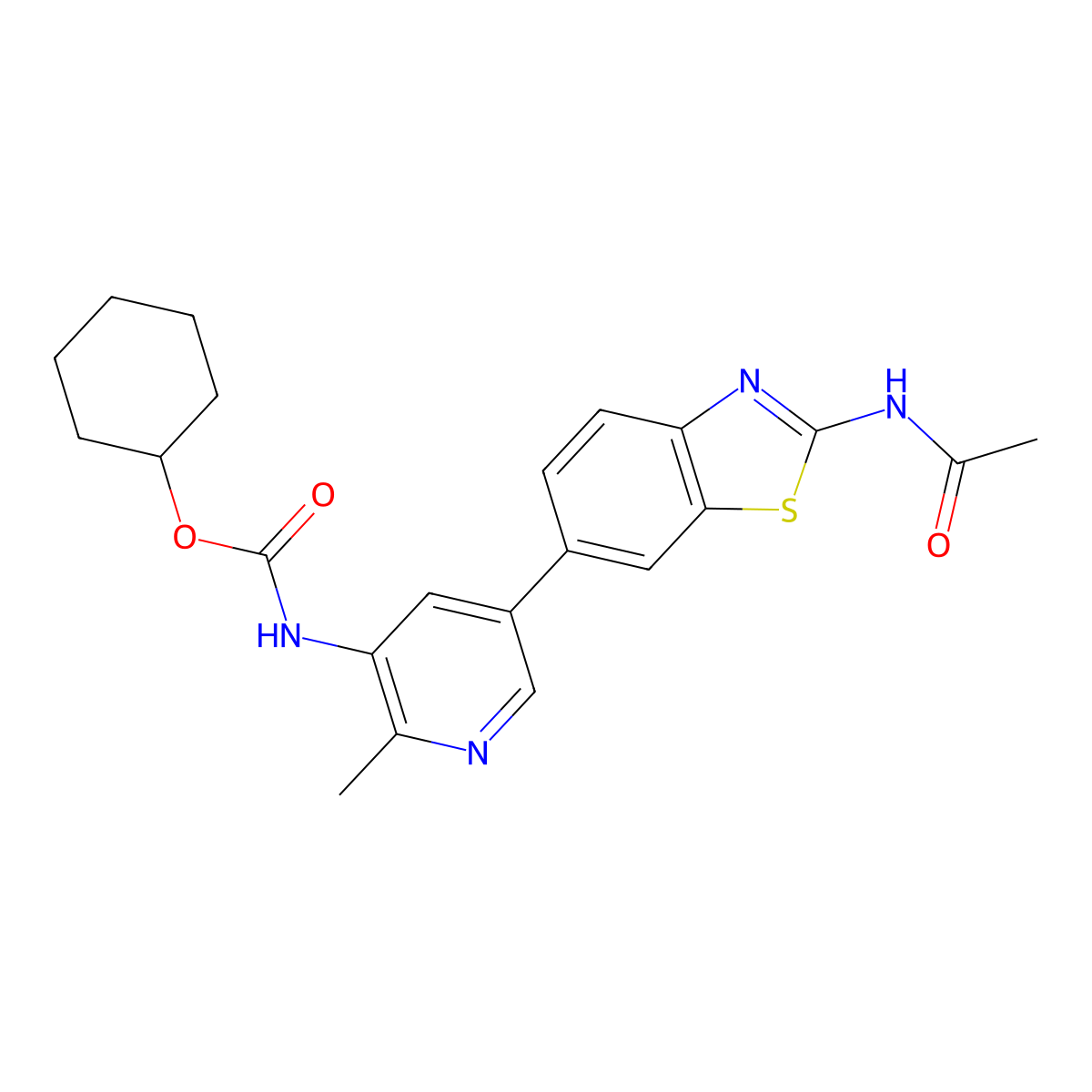 Cyclohexyl N-[5-(2-acetamido-1,3-benzothiazol-6-yl)-2-methylpyridin-3-yl]carbamate molecular structure, CAS 2173556-69-7