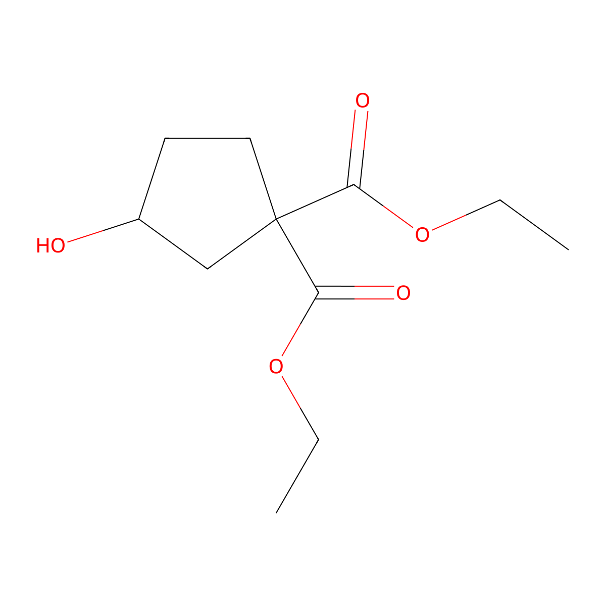 Diethyl 3-hydroxycyclopentane-1,1-dicarboxylate molecular structure, CAS 21736-07-2