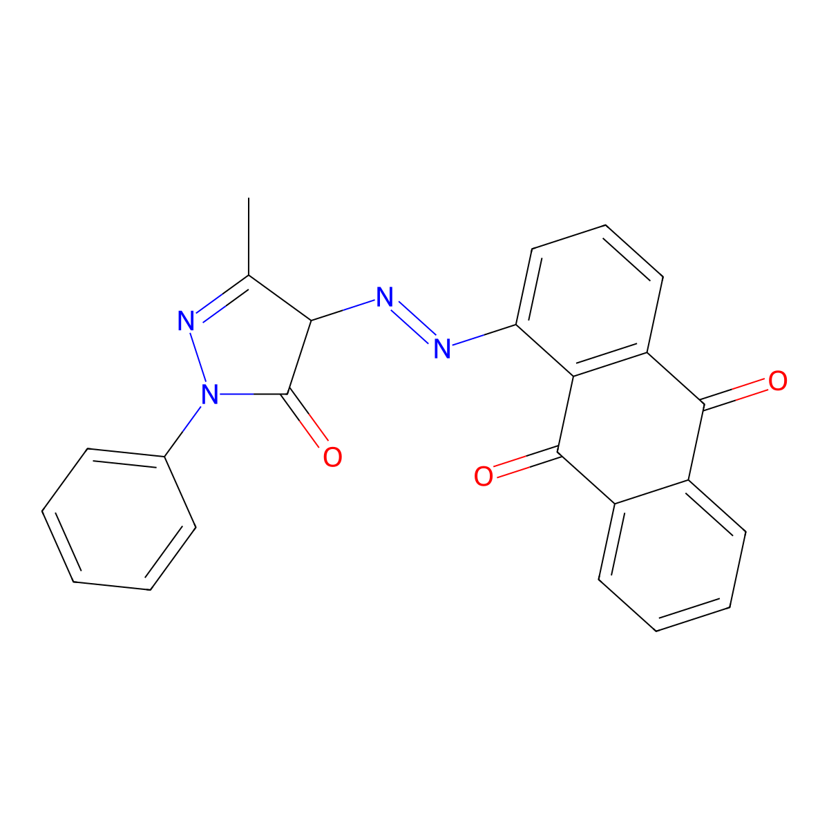 9,10-Anthracenedione, 1-[2-(4,5-dihydro-3-methyl-5-oxo-1-phenyl-1H-pyrazol-4-yl)diazenyl]- molecular structure, CAS 21736-60-7