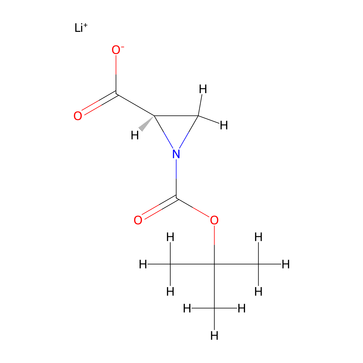 lithium(1+) (2R)-1-[(tert-butoxy)carbonyl]aziridine-2-carboxylate molecular structure, CAS 2173637-01-7
