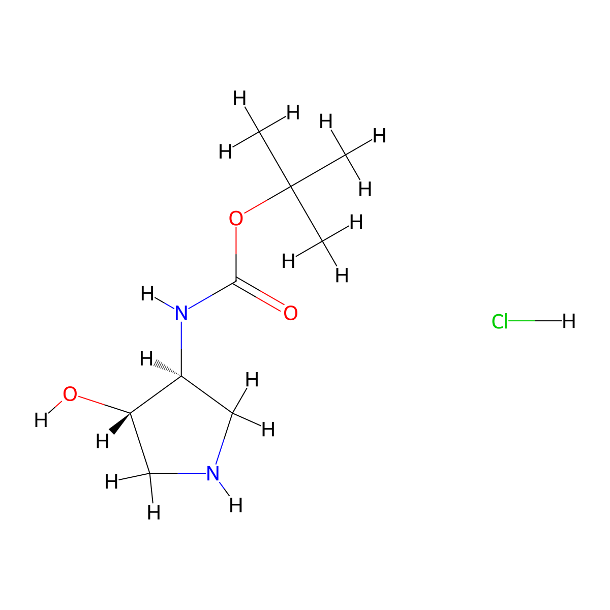 Tert-butyl n-[trans-4-hydroxypyrrolidin-3-yl]carbamate hcl molecular structure, CAS 2173637-05-1