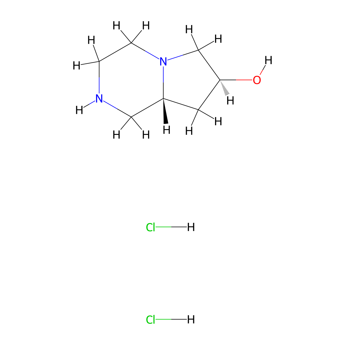 (7S,8aR)-octahydropyrrolo[1,2-a]piperazin-7-ol dihydrochloride molecular structure, CAS 2173637-06-2