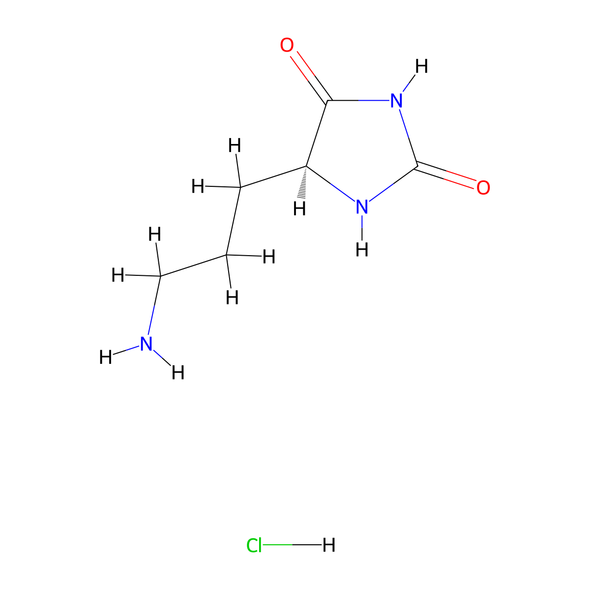 (5S)-5-(3-aminopropyl)imidazolidine-2,4-dione hydrochloride molecular structure, CAS 2173637-73-3