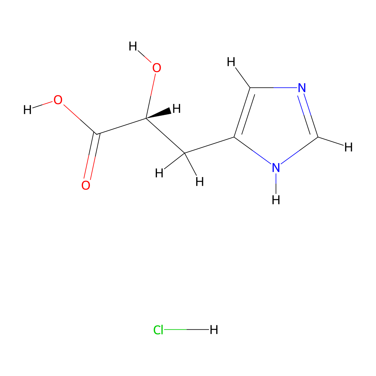 (2R)-2-hydroxy-3-(1H-imidazol-4-yl)propanoic acid hydrochloride molecular structure, CAS 2173637-77-7