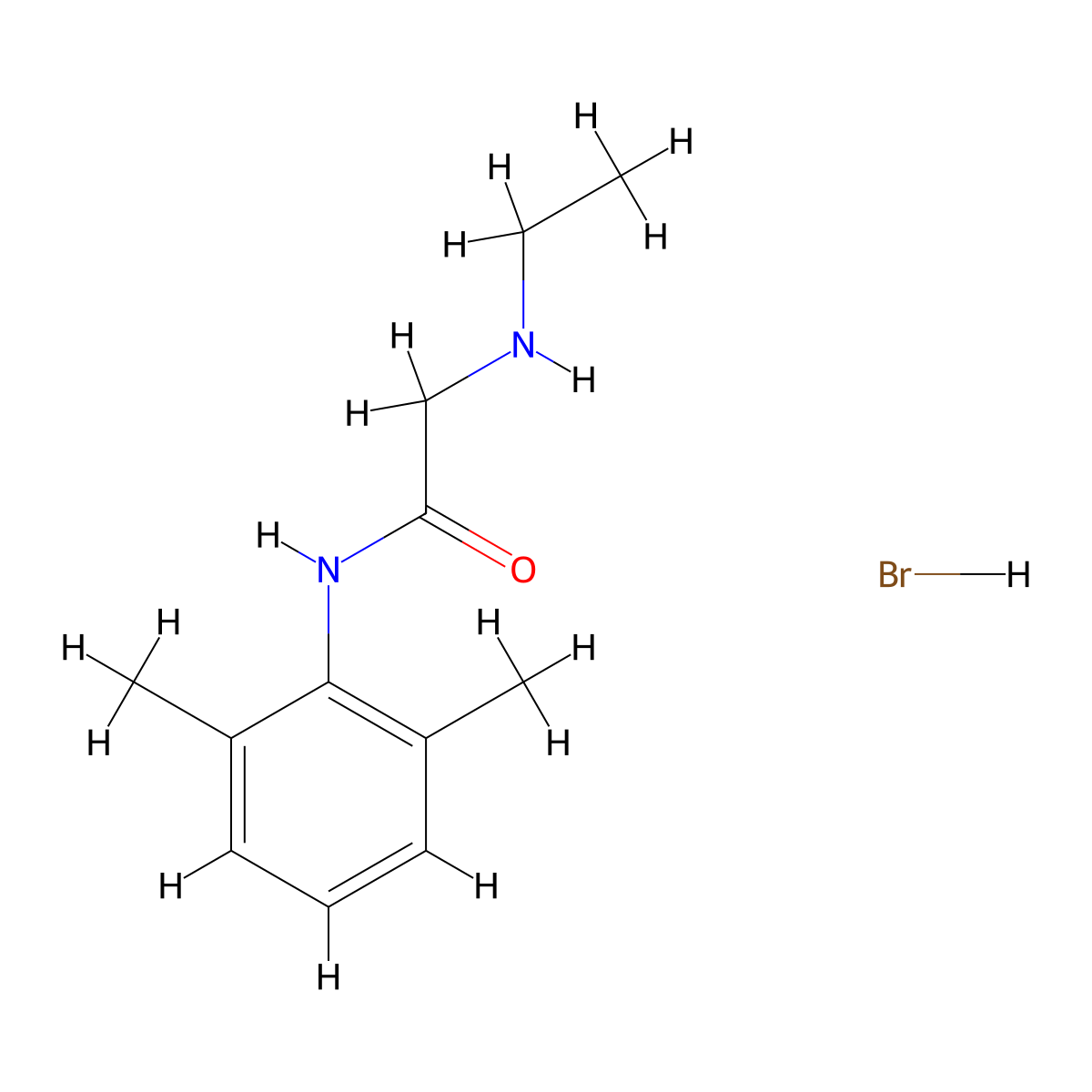 N-(2,6-dimethylphenyl)-2-(ethylamino)acetamide hydrobromide molecular structure, CAS 2173638-19-0
