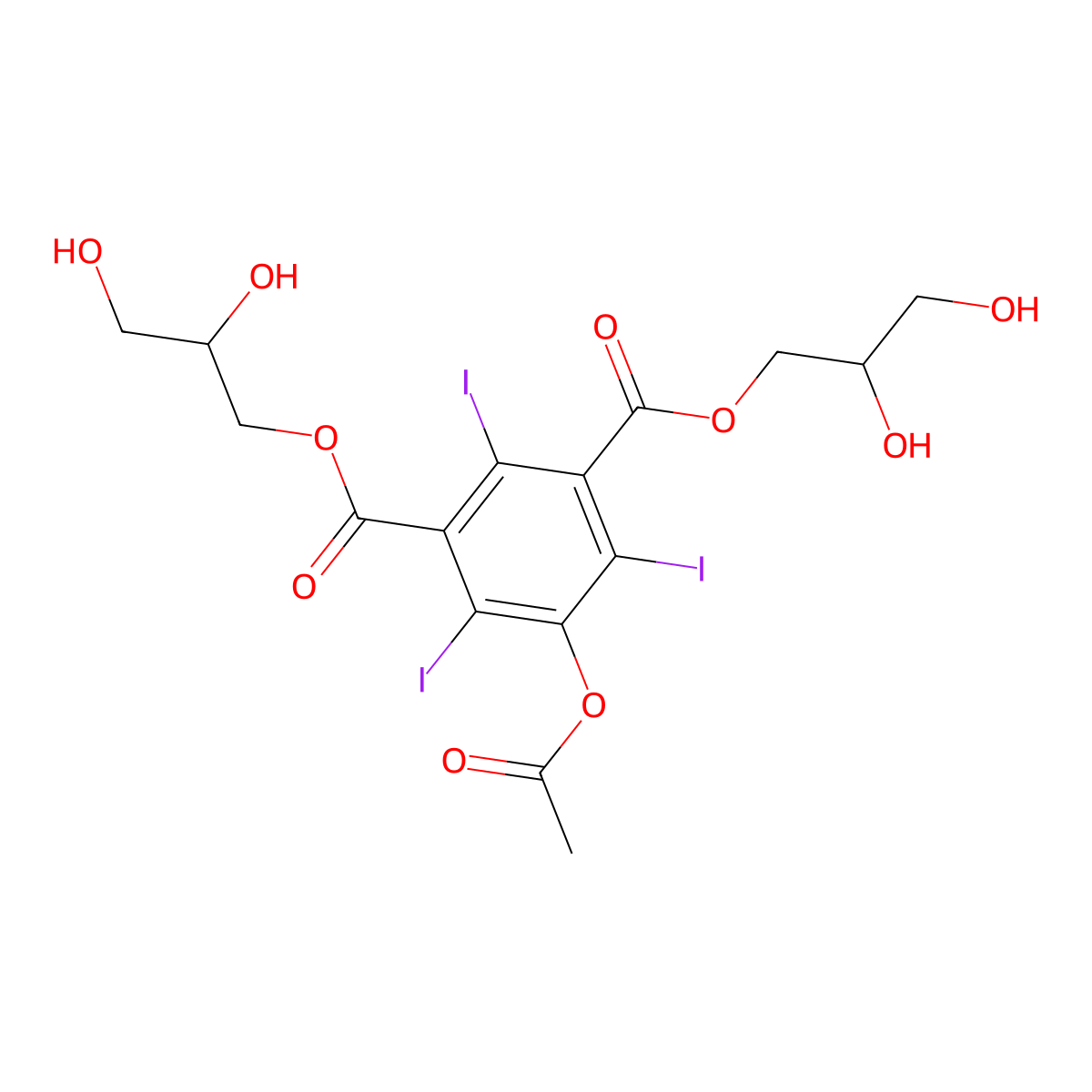 5-Acetoxy-2,4,6-triiodo-isophthalic acid bis-(2,3-dihydroxy-propyl) ester molecular structure, CAS 2173646-91-6