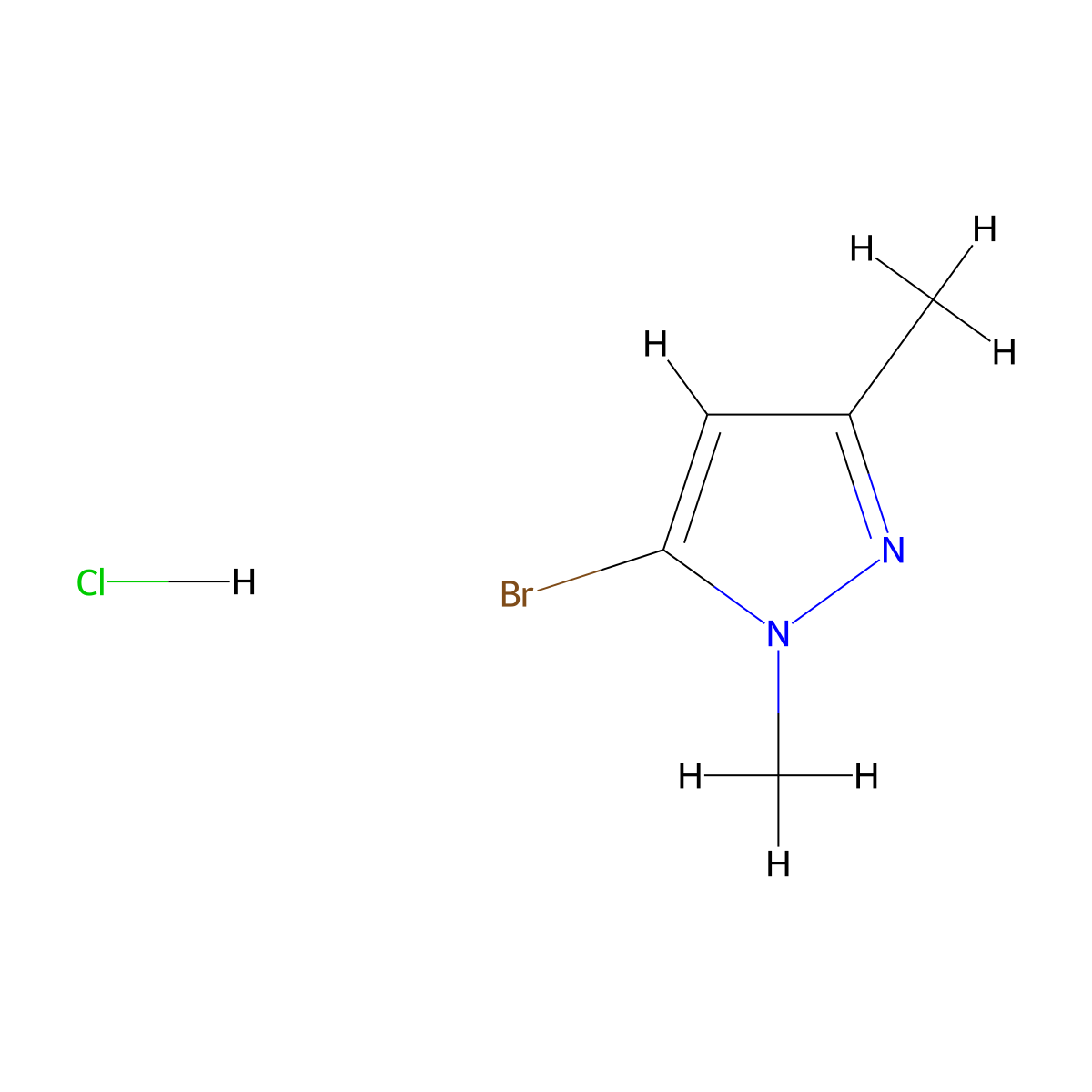 5-bromo-1,3-dimethyl-1H-pyrazole hydrochloride molecular structure, CAS 2173991-63-2