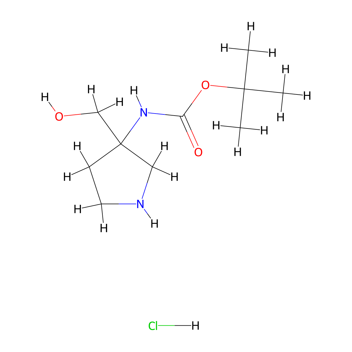 tert-butyl N-[3-(hydroxymethyl)pyrrolidin-3-yl]carbamate hydrochloride molecular structure, CAS 2173991-66-5