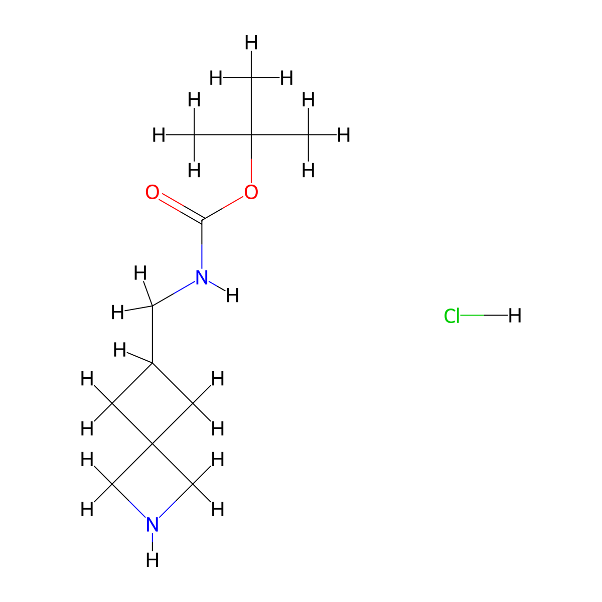 tert-butyl N-(2-azaspiro(3.3)heptan-6-ylmethyl)carbamate hydrochloride molecular structure, CAS 2173991-80-3