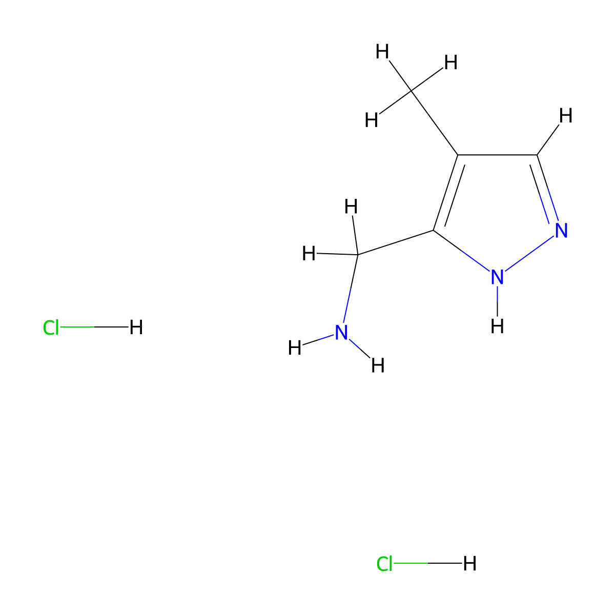 (4-methyl-1H-pyrazol-5-yl)methanamine dihydrochloride molecular structure, CAS 2173991-88-1