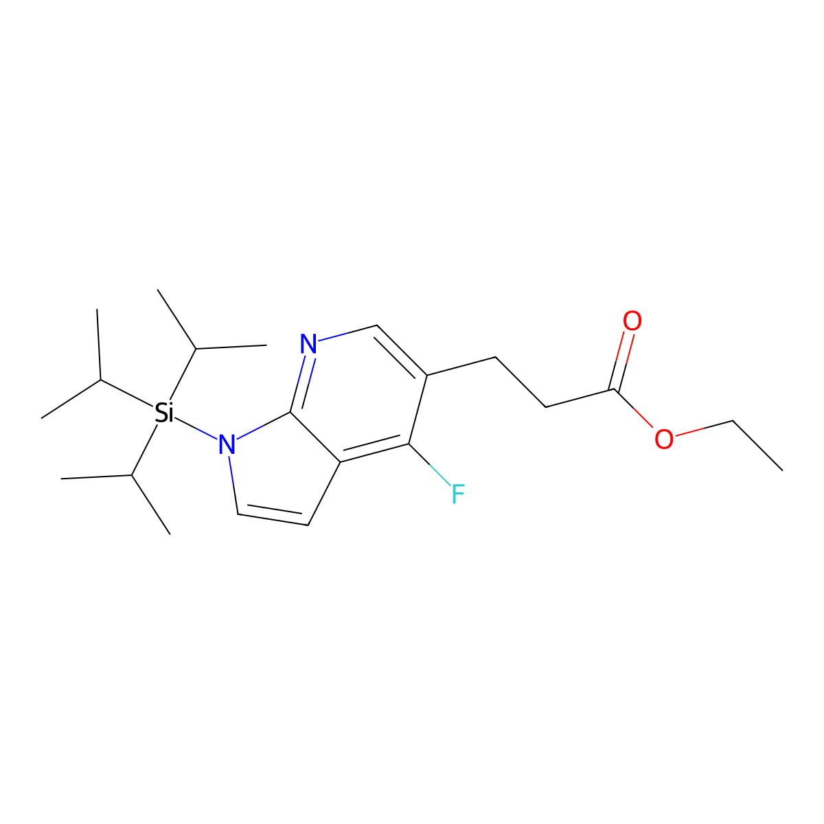 ethyl 3-{4-fluoro-1-[tris(propan-2-yl)silyl]-1H-pyrrolo[2,3-b]pyridin-5-yl}propanoate molecular structure, CAS 2173991-91-6