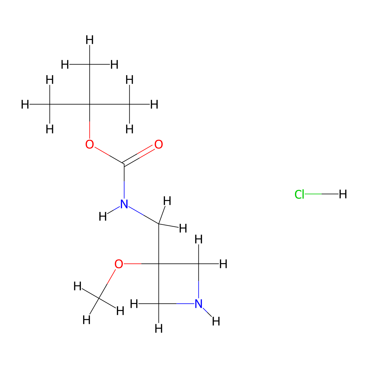 tert-butyl N-[(3-methoxyazetidin-3-yl)methyl]carbamate hydrochloride molecular structure, CAS 2173991-92-7