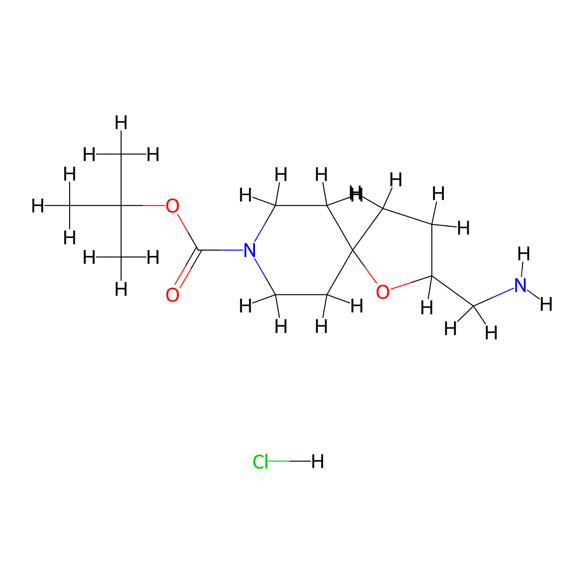Tert-butyl 2-(aminomethyl)-1-oxa-8-azaspiro[4.5]decane-8-carboxylate hydrochloride molecular structure, CAS 2173991-97-2