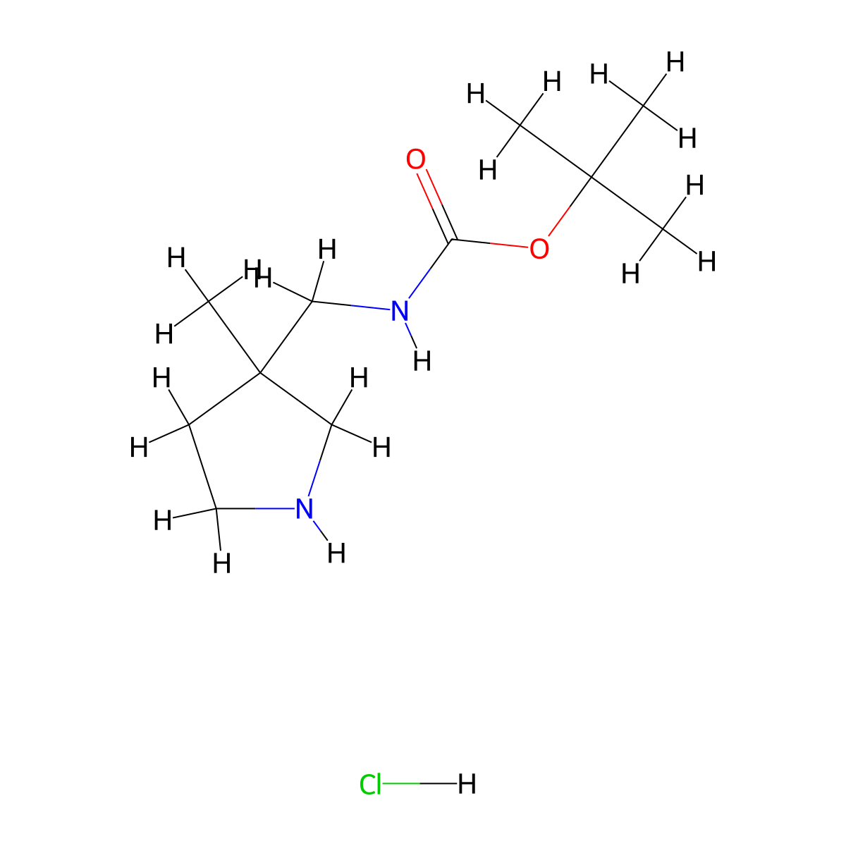 tert-butyl N-[(3-methylpyrrolidin-3-yl)methyl]carbamate hydrochloride molecular structure, CAS 2173992-06-6