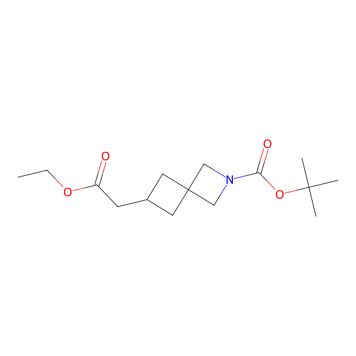 Tert-butyl 6-(2-ethoxy-2-oxoethyl)-2-azaspiro[3.3]heptane-2-carboxylate molecular structure, CAS 2173992-27-1
