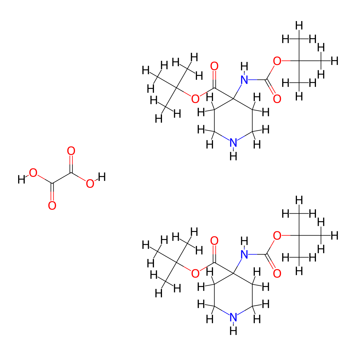 Tert-butyl 4-(tert-butoxycarbonylamino)piperidine-4-carboxylate;hemi(oxalic acid) molecular structure, CAS 2173992-44-2