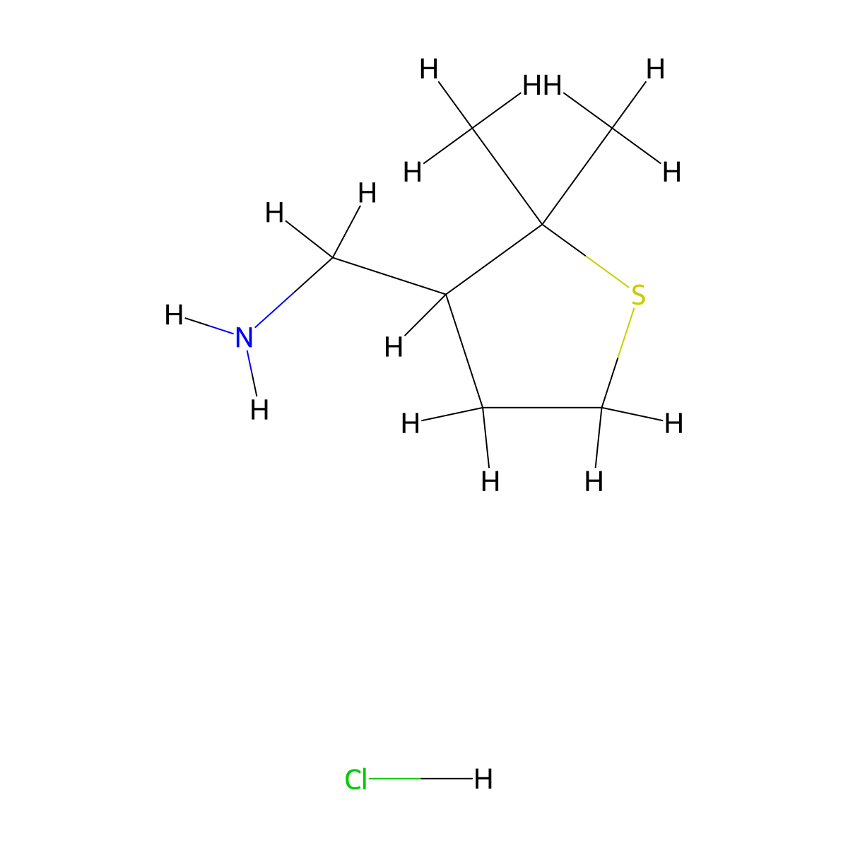 (2,2-Dimethylthiolan-3-yl)methanamine hydrochloride molecular structure, CAS 2173996-20-6