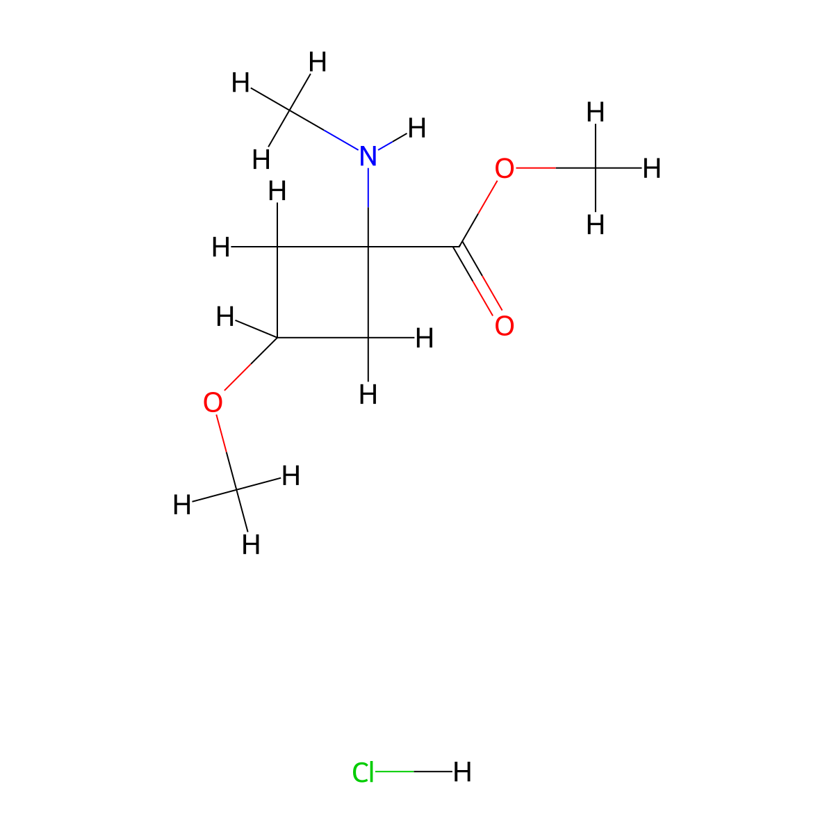 Methyl 3-methoxy-1-(methylamino)cyclobutane-1-carboxylate hydrochloride molecular structure, CAS 2173996-22-8