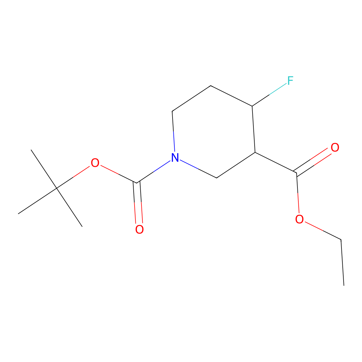Rac-1-tert-butyl 3-ethyl (3r,4s)-4-fluoropiperidine-1,3-dicarboxylate molecular structure, CAS 2173996-25-1