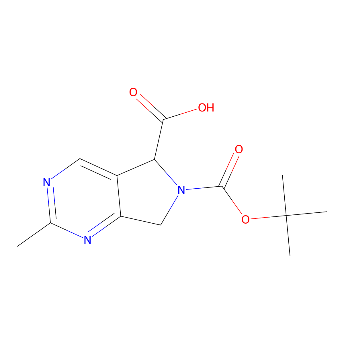 6-[(tert-butoxy)carbonyl]-2-methyl-5H,6H,7H-pyrrolo[3,4-d]pyrimidine-5-carboxylic acid molecular structure, CAS 2173996-49-9