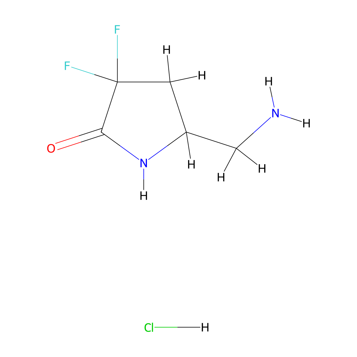 5-(Aminomethyl)-3,3-difluoropyrrolidin-2-one hydrochloride molecular structure, CAS 2173996-55-7