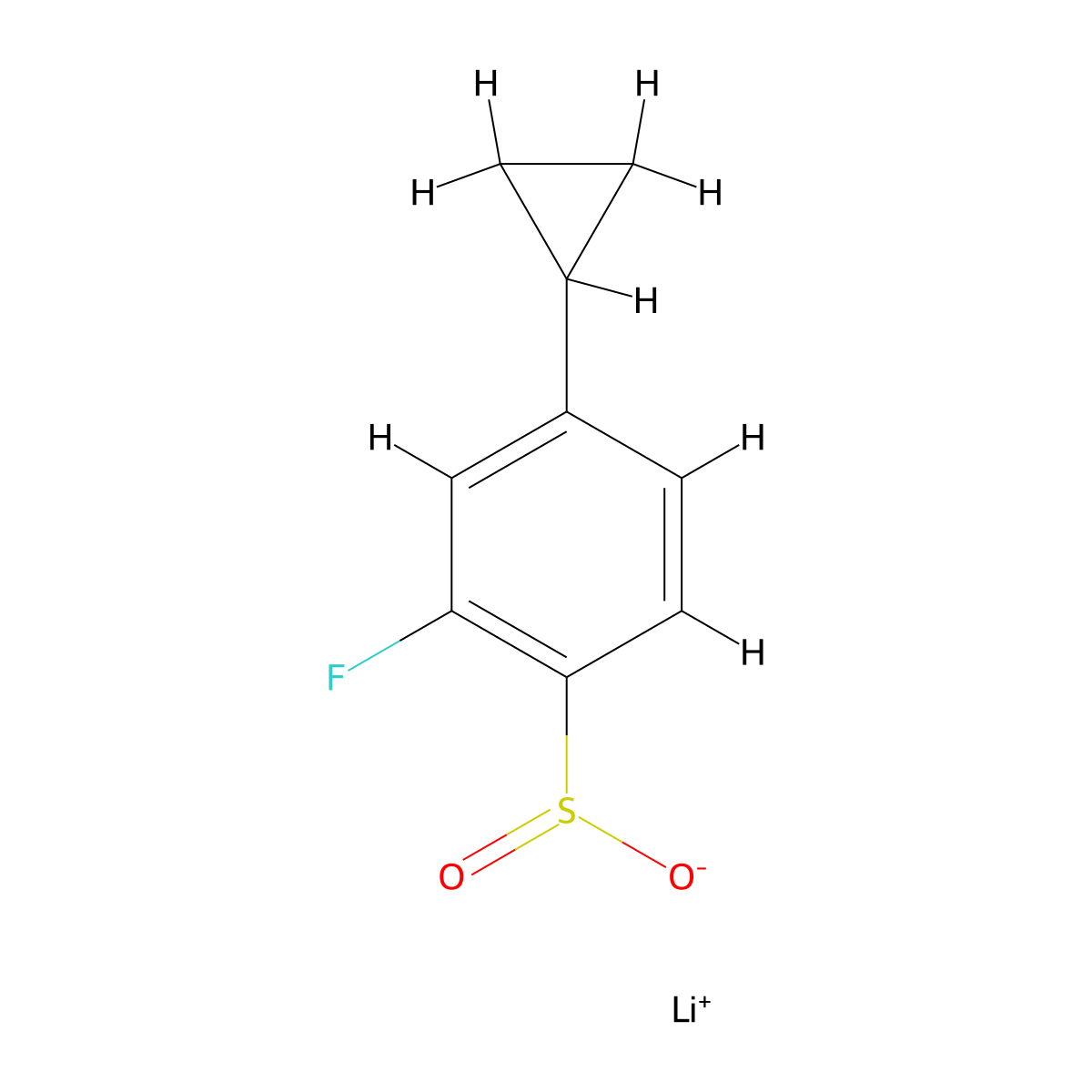 Lithium(1+) ion 4-cyclopropyl-2-fluorobenzene-1-sulfinate molecular structure, CAS 2173996-78-4