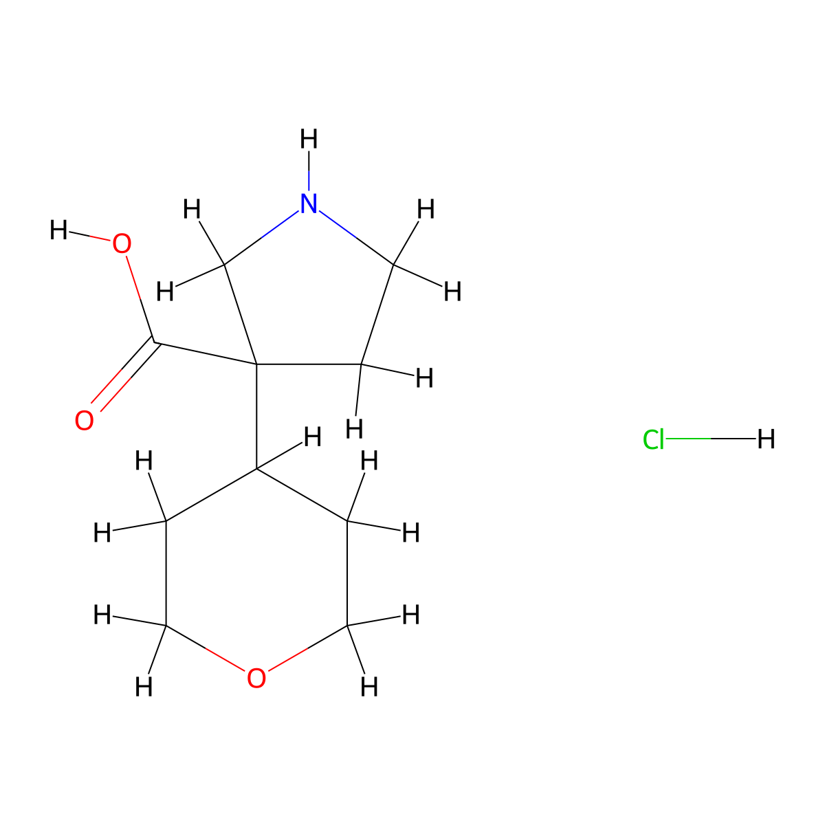 3-(Oxan-4-yl)pyrrolidine-3-carboxylic acid hydrochloride molecular structure, CAS 2173996-79-5