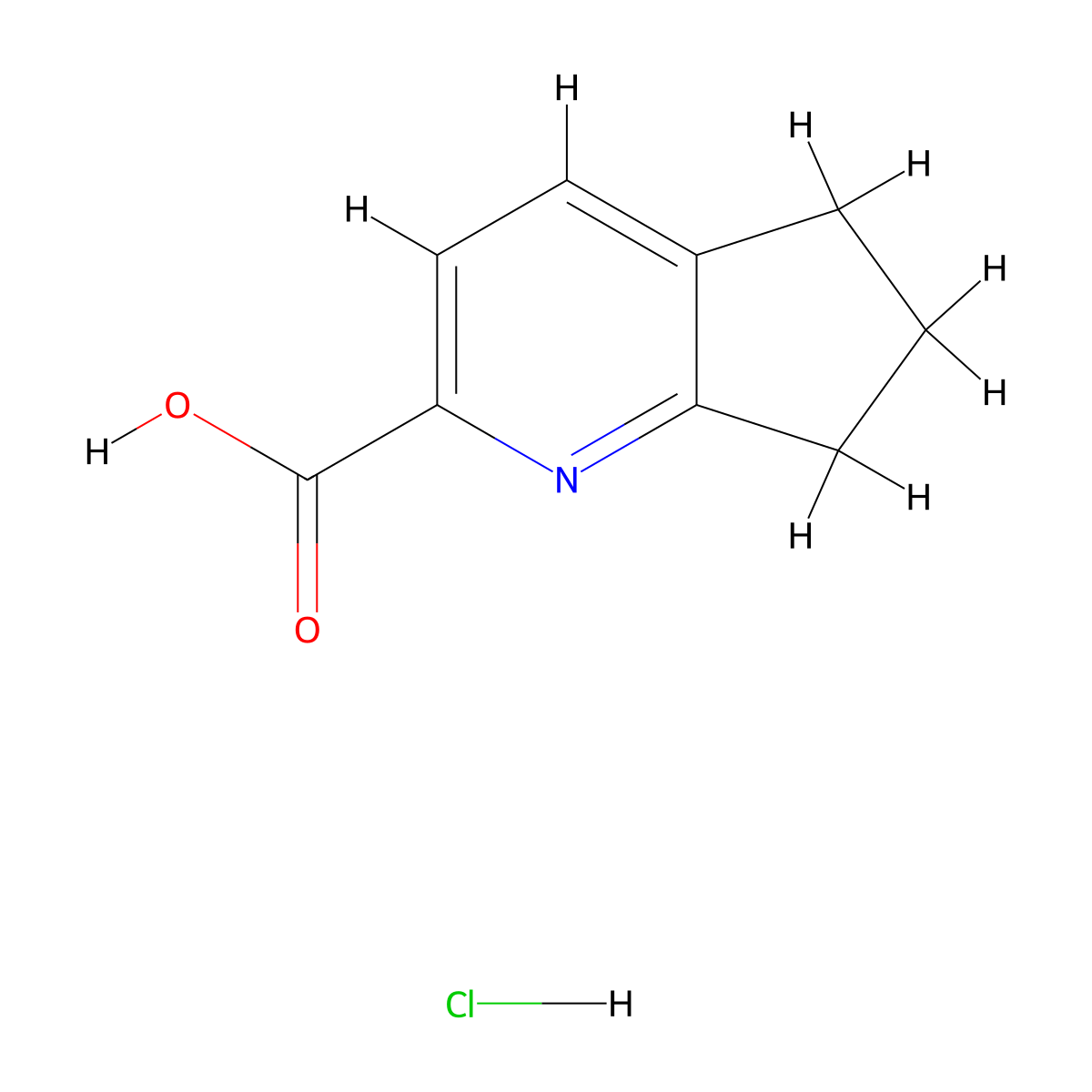 5H,6H,7H-cyclopenta[b]pyridine-2-carboxylic acid hydrochloride molecular structure, CAS 2173996-87-5